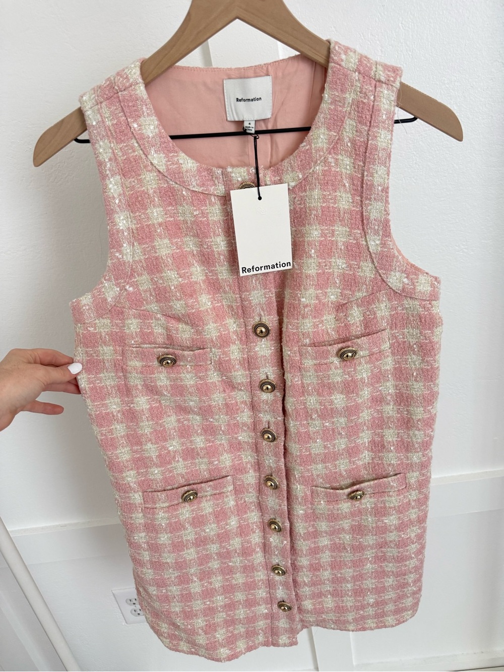 Reformation Tropez Pink Tweed Mini Dress
